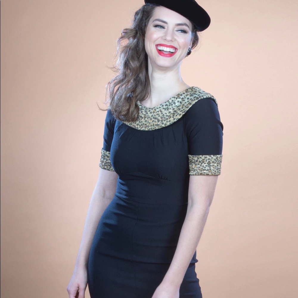 Stop Staring Blondi Fitted Dress Black and Leopard Faux Fur XS Cocktail LBD